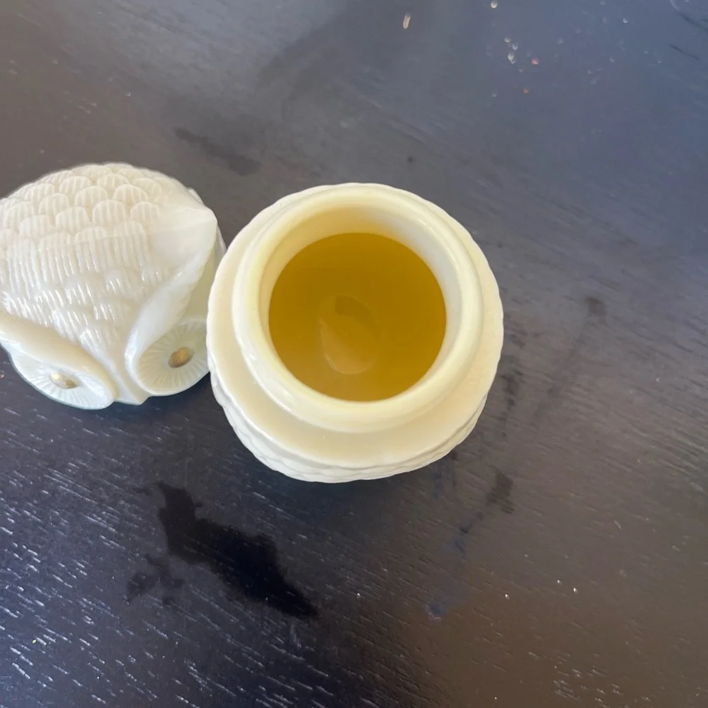 Trio of Cream Owl Jar Figurines with Gold Accents